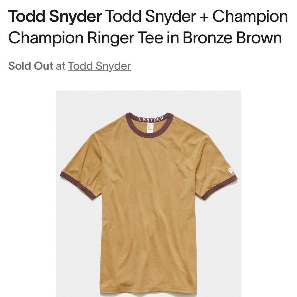 Todd Snyder x Champion Ringer Tee - Bronze a brown Size Medium. NWT